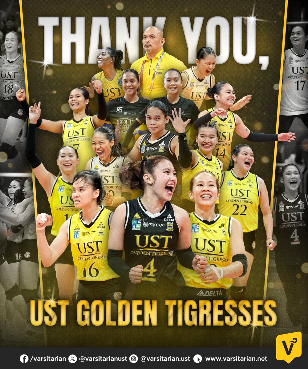 THANK YOU, TIGRESSES! 🐯💛🖤

The UST Golden Tigresses end their #UAAPSeason87 campaign with a bronze finish after bowing down to the DLSU Lady Spikers in the Final Four. #GoUSTe