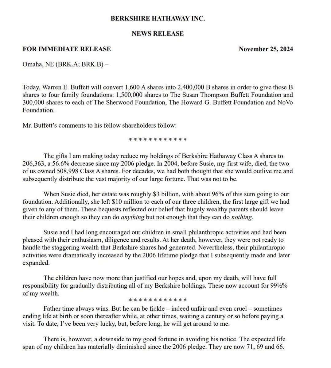 MrFamilyOffice's tweet photo. “I’ve never wished to create a dynasty”

How Warren Buffett plans to distribute his wealth after he passes: https://t.co/BF9ptZ8w8N