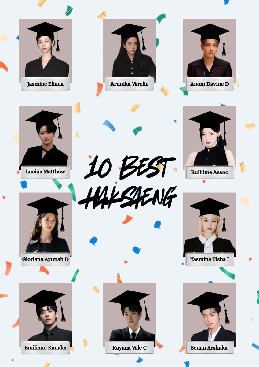 🎖️10 BESAR HAKSAENG🎖️

1. Jasmine Eliana
2. Arunika Varelie
3. Anom Davine
4. Lucius Matthew 
5. Ruihimo Asano
6. Gloriana Ayunah 
7. Yasmina Tisha
8. Emiliano Kanaka
9. Kayana Vale
10. Senan Arshaka

( <a href="/Yusxhii/">meoww, alei‼️😼</a> )