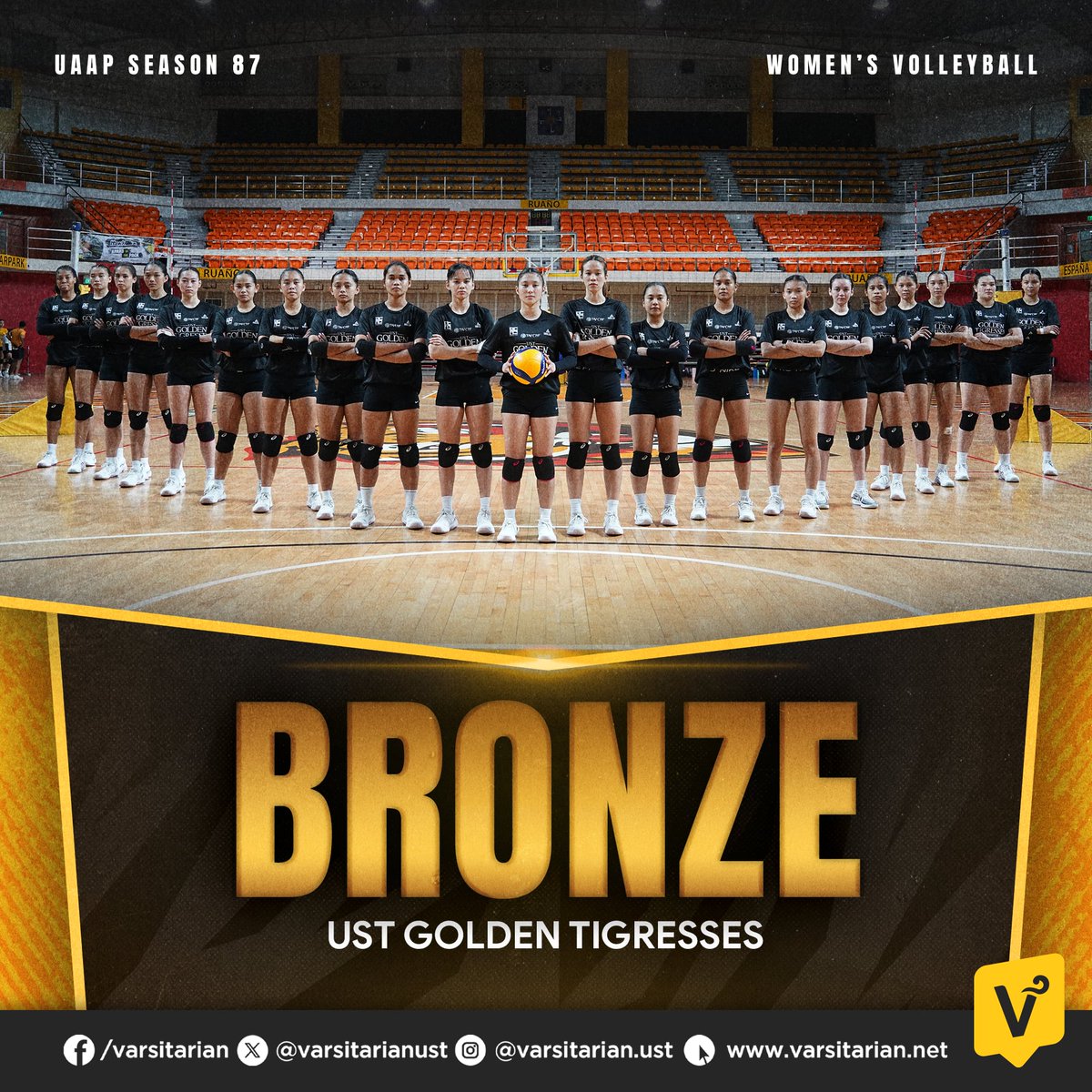 VSportsUST's tweet photo. TIGRESSES WITH BRONZE 🐯🥉

A bronze-medal finish caps UST’s #UAAPSeason87 campaign. #GoUSTe https://t.co/WtrFB6QcwJ