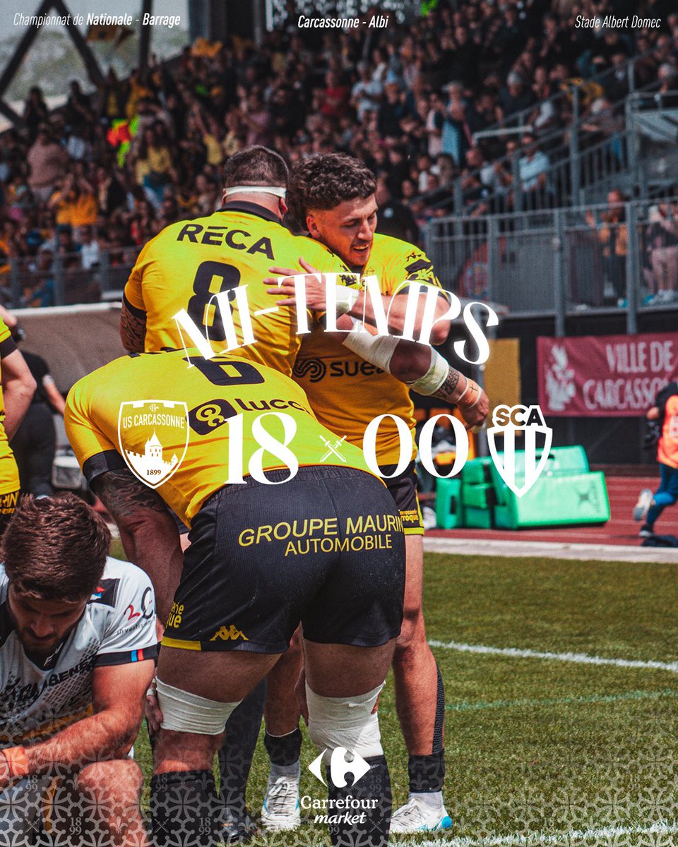 us_carcassonne's tweet photo. Solide première période de nos Jaune&amp;Noir, 40 minutes pour tenir ce score. 

#USCSCA #DéfendreNotreCité ⚔️ https://t.co/kwN9mbW53k