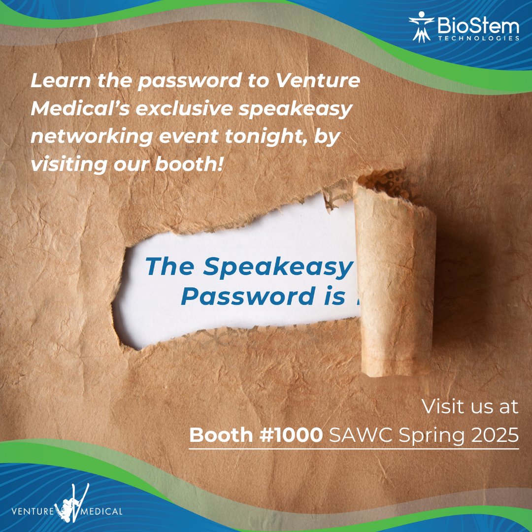🤫 Psst... wanna get in? The password to tonight’s exclusive Venture Medical Speakeasy Networking Event is only available at Booth #1000!
You know where to find us 👉 Booth #1000.  Click here for more info: hubs.ly/Q03hvY0q0
#SAWC2025 #VentureMedical $BSEM