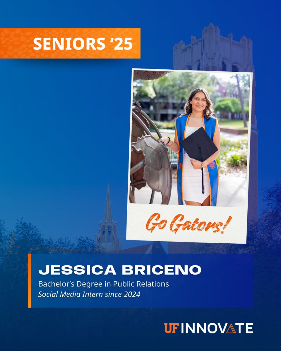 UF Innovate (@ufinnovate) on Twitter photo As we continue celebrating our wonderful graduating interns, let's all congratulate Jessica! 🎓 She brought creativity and consistency to <a href="/UFOTL/">UF Innovate | Tech Licensing</a>’s social media. She’s off to travel and pursue entertainment marketing after earning her degree from <a href="/UFJSchool/">UF College of Journalism and Communications</a>. We’re so proud! 💙 As we continue celebrating our wonderful graduating interns, let's all congratulate Jessica! 🎓 She brought creativity and consistency to <a href="/UFOTL/">UF Innovate | Tech Licensing</a>’s social media. She’s off to travel and pursue entertainment marketing after earning her degree from <a href="/UFJSchool/">UF College of Journalism and Communications</a>. We’re so proud! 💙