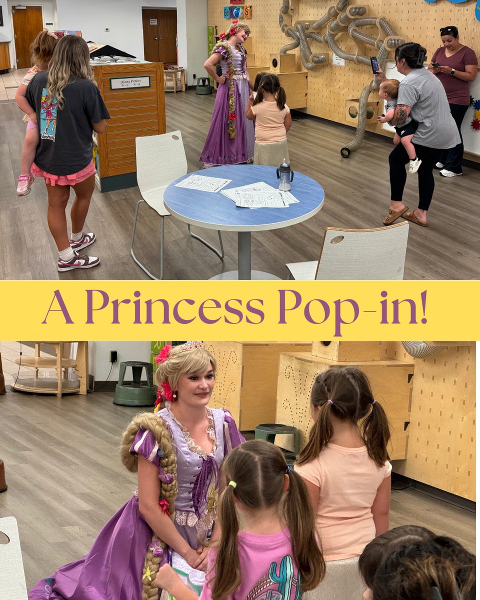We love it when royalty pops in to the library for a quick visit! Rapunzel from Parties with a Princess dropped by the Lisa Rice Library to spread a little fairy tale magic Friday!