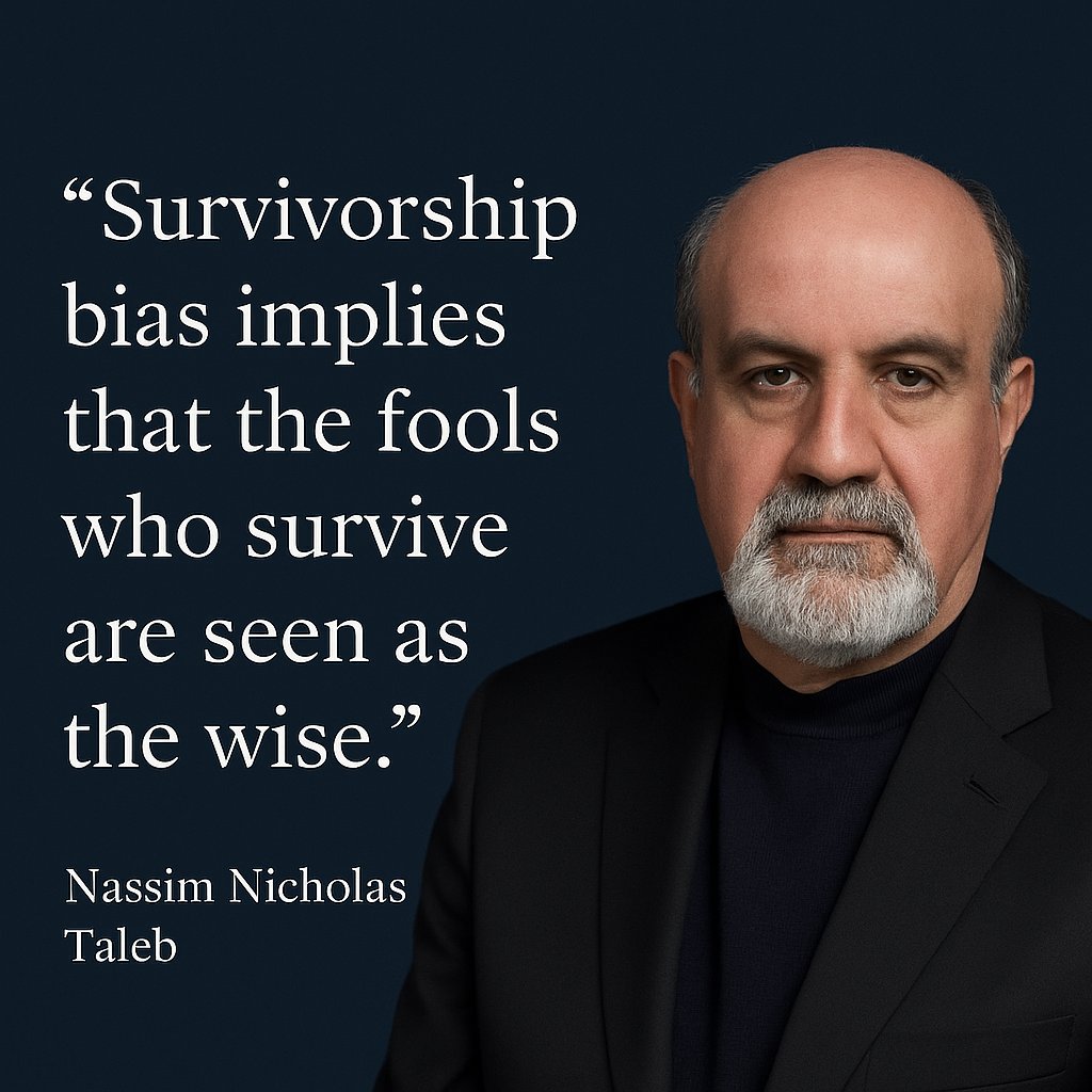 SapiensMaximus0's tweet photo. Taleb's first punch:

Most people are Fooled by Randomness.

They mistake luck for skill.

Survivors for experts.

Stories for truth.

We don’t see the 1,000 failed traders—

Only the 1 who “made it.”

&amp; we confuse that survivor with a prophet. https://t.co/8kCxVm0Old