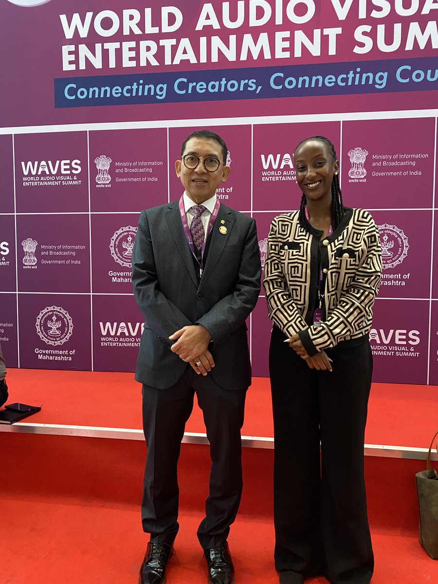 _Ndabaga_'s tweet photo. Yesterday at the @WAVESummitIndia 2025 in Mumbai, I had the honor of witnessing Rwanda's leadership during the ministerial round table as discussions on advancing the creative economy on the global stage were held.
A huge thank you to the high commissioner of Rwanda to India, @MUKANGIRA1 and Rwanda’s minister of youth and arts Mr. @jnabdallah for representing us with such distinction and vision! 

A powerful exchange with Indonesia’s Minister of Cultural Affairs, Fadli Zon, highlighted our shared belief that the creative industry can significantly drive economic growth. 

An insightful and experience based conversation with Mr Ralph Simon, a pioneer in the global music and creative industry added more certainty that the creative industry can and should play a larger role. ￼

These interactions reaffirm Rwanda’s commitment to fostering global partnerships and enhancing our creative industry’s footprint worldwide.

#RwandaWorks #WAVES2025