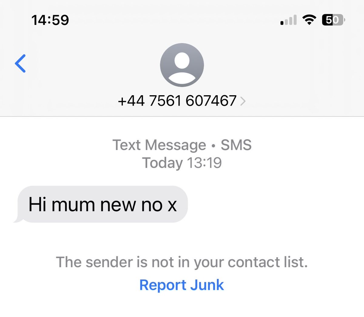 Scam text message

Messages to “Mum” are particularly vile! 

Reported, Blocked, Deleted