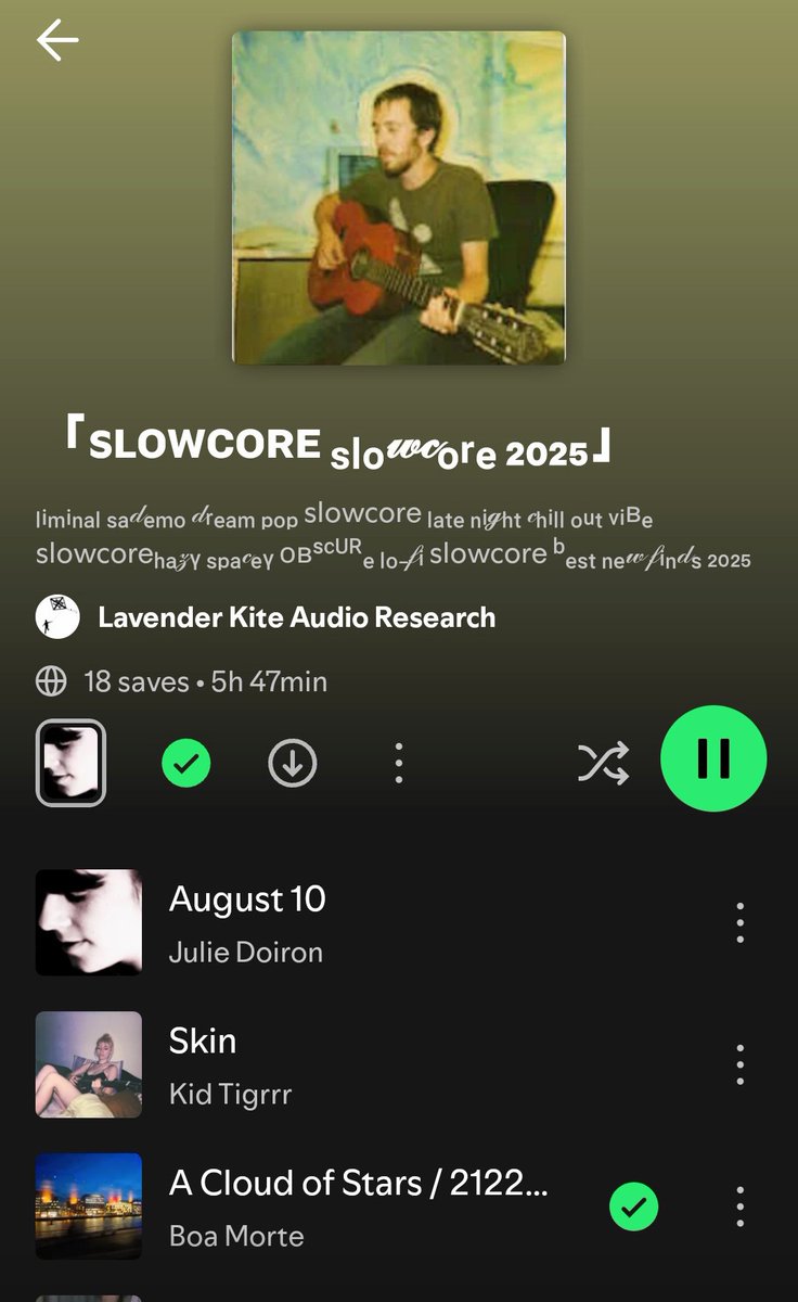we're on this playlist - Slowcore2025 from Lavender Kite Audio Research - check it out, lots of interesting stuff here:
open.spotify.com/playlist/0QKXQ…