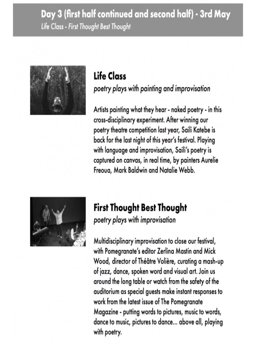I’m taking part in ‘POETRY PLAYS… ’, a festival of poetry in performance with <a href="/ThePomegranateM/">The Pomegranate London</a> &amp; Theatre Voliere <a href="/cockpittheatre/">The Cockpit</a> ☺️

Tonight, I will be painting live during ‘Life Class’ capturing Saili Katebe’s poetry 🎨
&amp; performing in ‘First Thought Best Thought’
#art #poetry