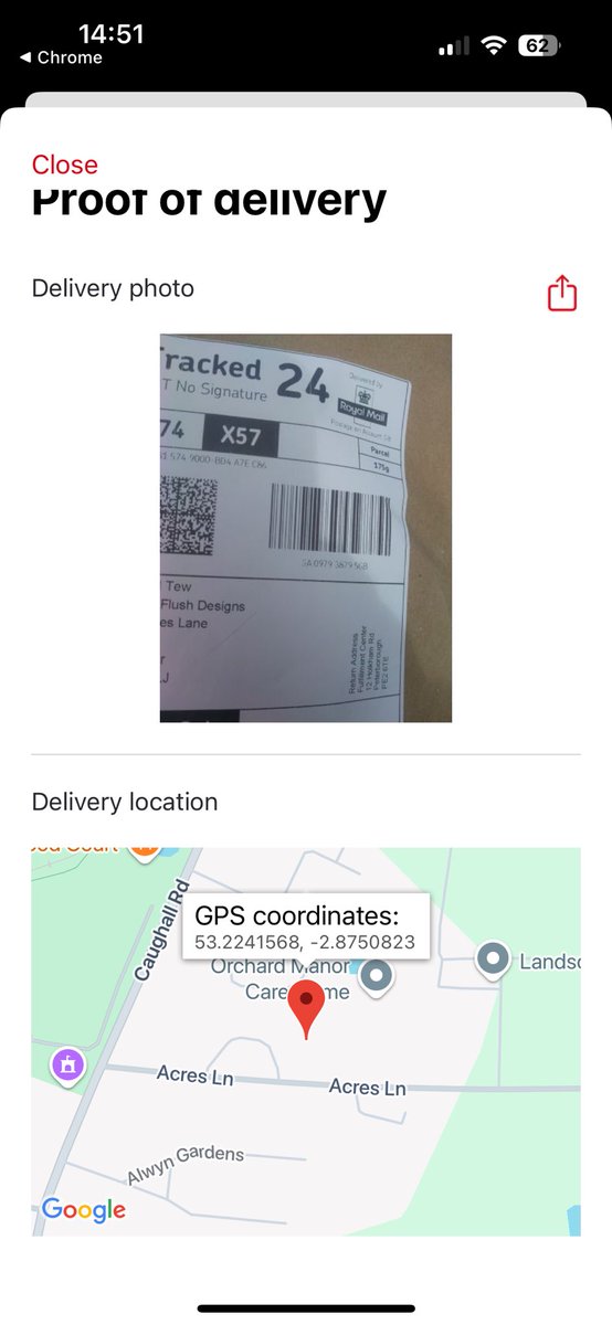 DannyTew95's tweet photo. @RoyalMailHelp hi, I’ve had a parcel delivered to a safe space but can’t find it, the proof of delivery doesn’t help at all as it is a close up of the parcel https://t.co/QLtlXd6OEq