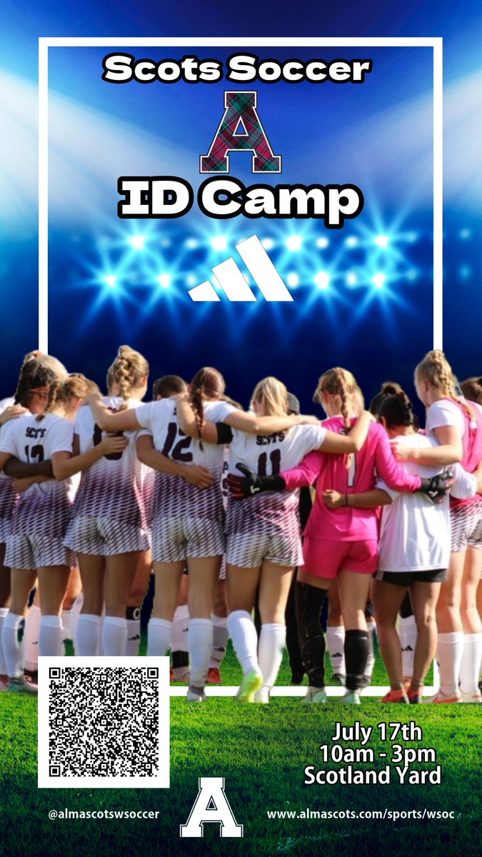 🚨Camp Season is coming up🚨
July 17th, 2025

REGISTRATION OPEN! 🏴󠁧󠁢󠁳󠁣󠁴󠁿 ⚽️ 

admissions.alma.edu/register/?id=7…

When: Thursday, July 17th 
Time: 10am-3:00pm, lunch included
Where: Scotland Yard, Andrus Family Field House

#NewEra