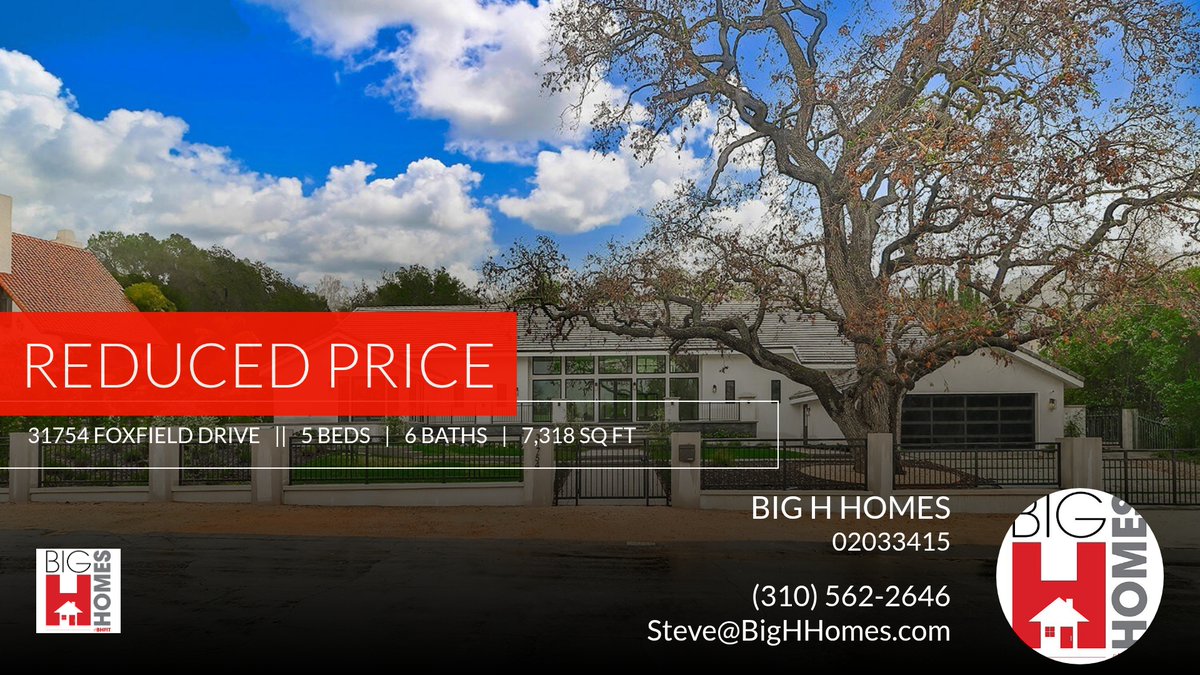 bighhomes's tweet photo. 📍 Reduced Price 📍 This recently reduced home at 31754 Foxfield Drive in Westlake Village won't last long, so, don't wait to set up a showing! Reach out here or at (310) 562-2646 for more information!

Big H Homes / Keller Willi... https://t.co/9BSYkKtJOo https://t.co/ghynnwI50C