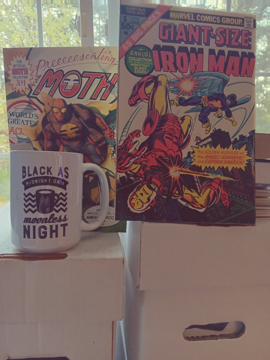 ScottMWest's tweet photo. Good morning! #SaturdayMorning #CoffeeAndComics #IronMan #TheMoth https://t.co/3t9l96geiQ