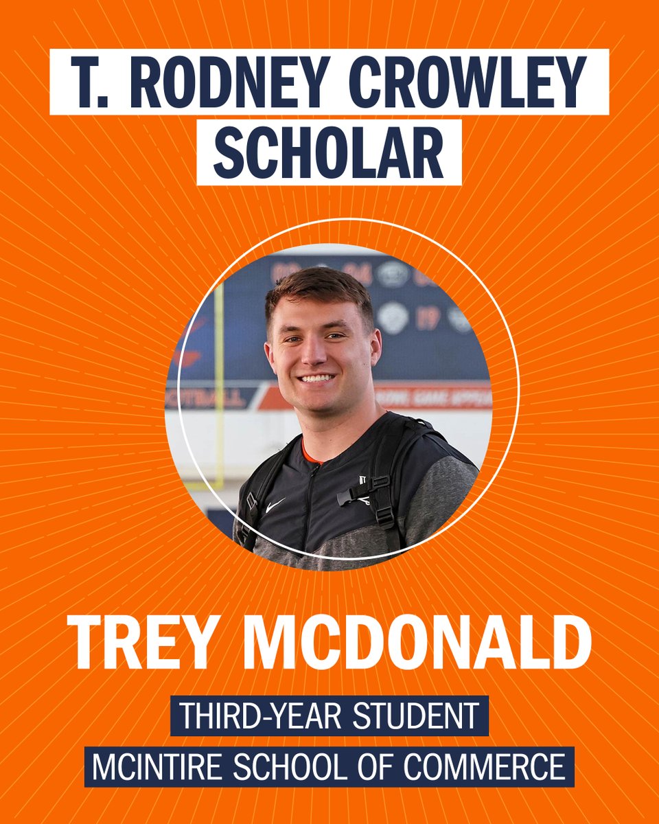 UVA (@uva) on Twitter photo .<a href="/UVAFootball/">Virginia Football</a> standout, <a href="/UVAMcIntire/">UVAMcIntire</a> student and community volunteer Trey Mcdonald is the University’s newest Crowley Scholar. uvatoday.me/3GBRBAO .<a href="/UVAFootball/">Virginia Football</a> standout, <a href="/UVAMcIntire/">UVAMcIntire</a> student and community volunteer Trey Mcdonald is the University’s newest Crowley Scholar. uvatoday.me/3GBRBAO