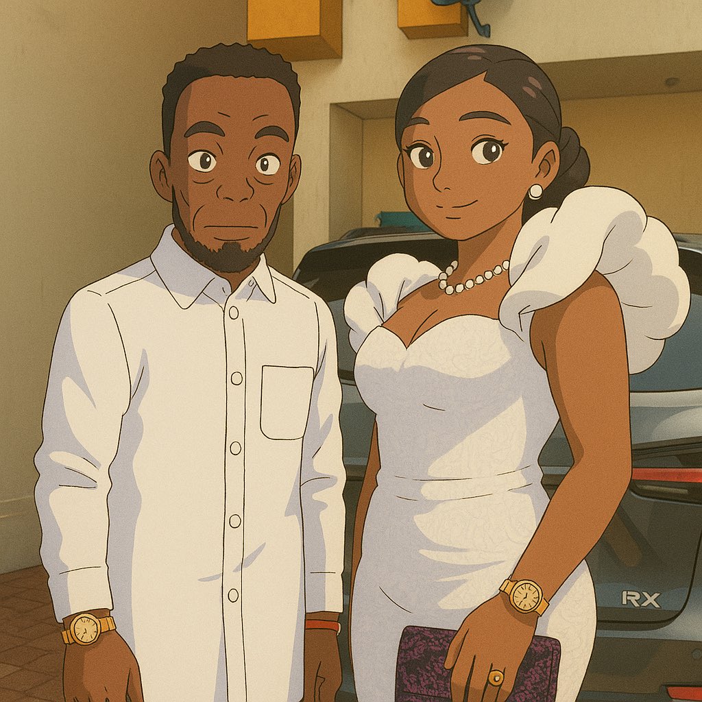 _mrahenkorah's tweet photo. Asked ChatGPT to create Akwaboah and Wife in Ghibli style😔 https://t.co/1KM6nUpHjt