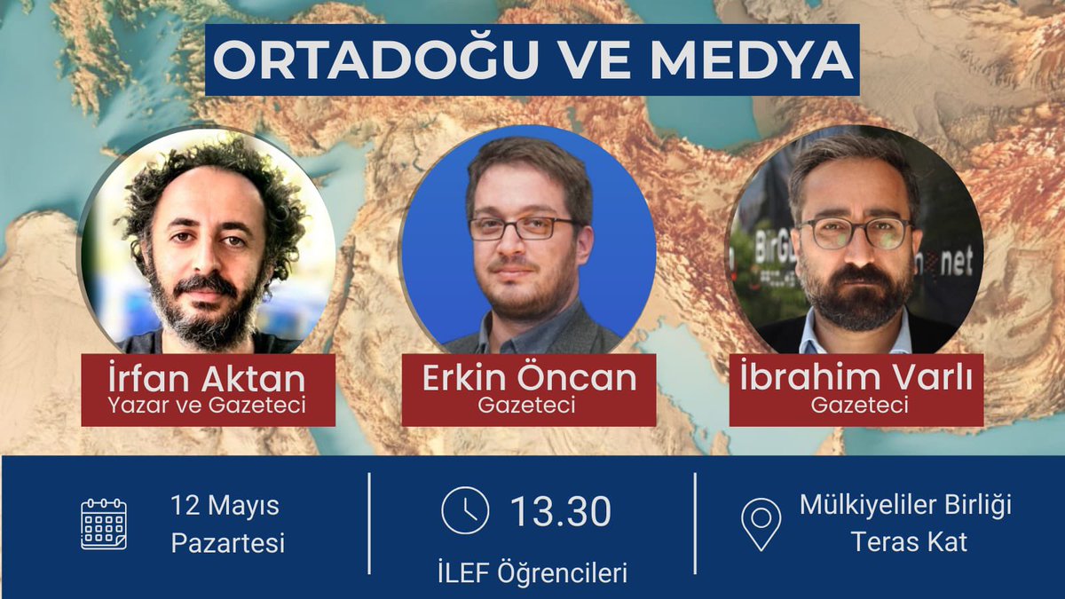 İLEF Öğrencileri’nin düzenlediği ‘‘Ortadoğu ve Medya’’ etkinliğinde medyaya yansıyan küresel güç mücadelelerinin, yeni faşist hareketlerin yükselişinin, Suriye’nin dönüşümünde Batı medyasınının rolünün ve savaş muhabirliğinin pratiklerinin tartışılacağı etkinliğe davetlisiniz!