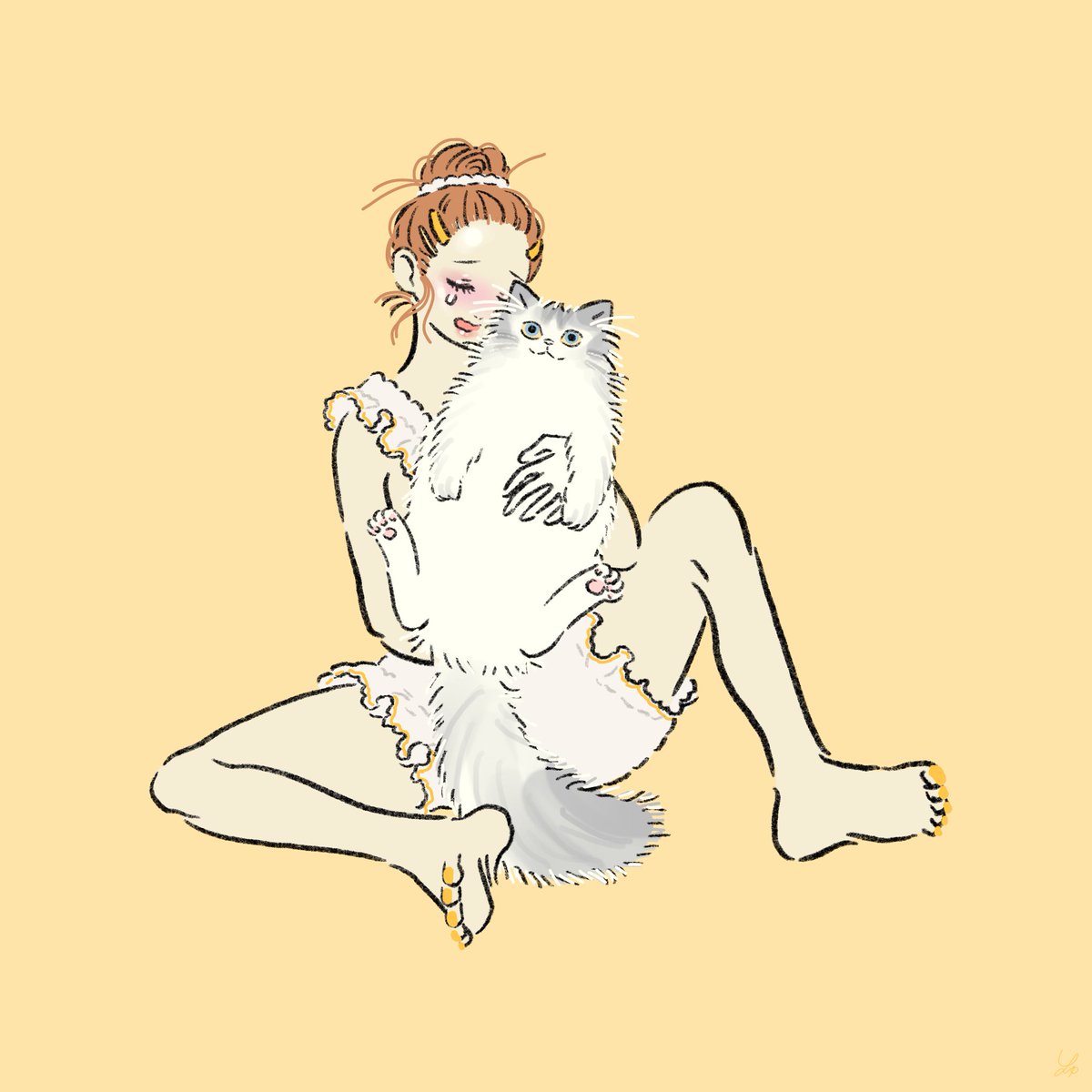 yamadi's tweet photo. Even as you drown in sorrow, the cat just smiles🐈‍⬛🐈

#illustration #lady #cat #pink #yellow https://t.co/cO61VRMtoU