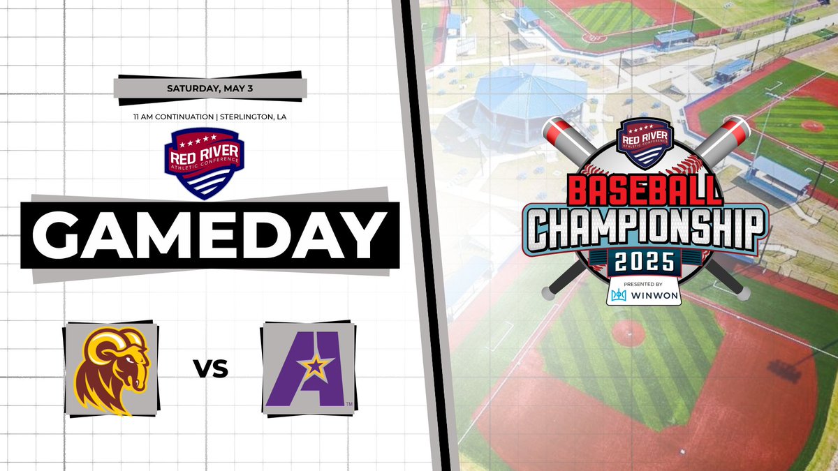 RRAC GAMEDAY: The storms have passed and the 2025 RRAC baseball tourney returns with the continuation of the game between No. 5 <a href="/lsuagenerals/">LSUA Generals</a> and No. 8 @htramsathletics at 11am. Watch live: tinyurl.com/4sav4fr8