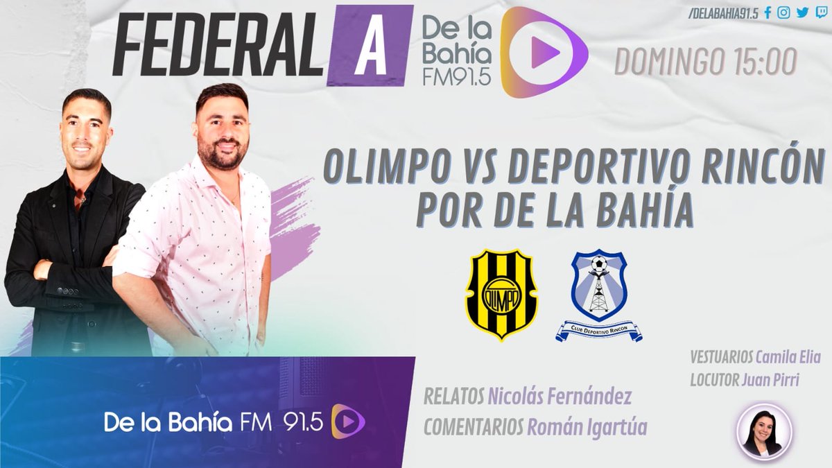 ¡HOY FÚTBOL EN DE LA BAHÍA!

Relatos: <a href="/NicoFernandezBB/">Nico Fernández - Relator ⚽️</a> - Comentarios: <a href="/ROMANIGARTUA/">ROMAN IGARTUA</a> - Vestuarios: <a href="/CamilaElia1/">Camila 𓆰 𓆪</a> - Locución:  Juan Pirri