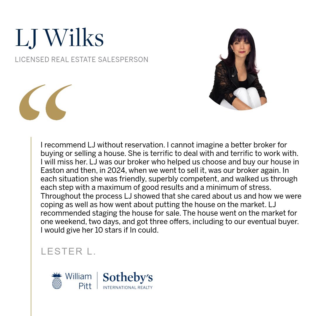 WilksLJ's tweet photo. LJ Wilks, Licensed Real Estate Advisor, William Pitt Sotheby’s International Realty, Westport, CT, 917.670.5575 https://t.co/MaLBMFYAxF