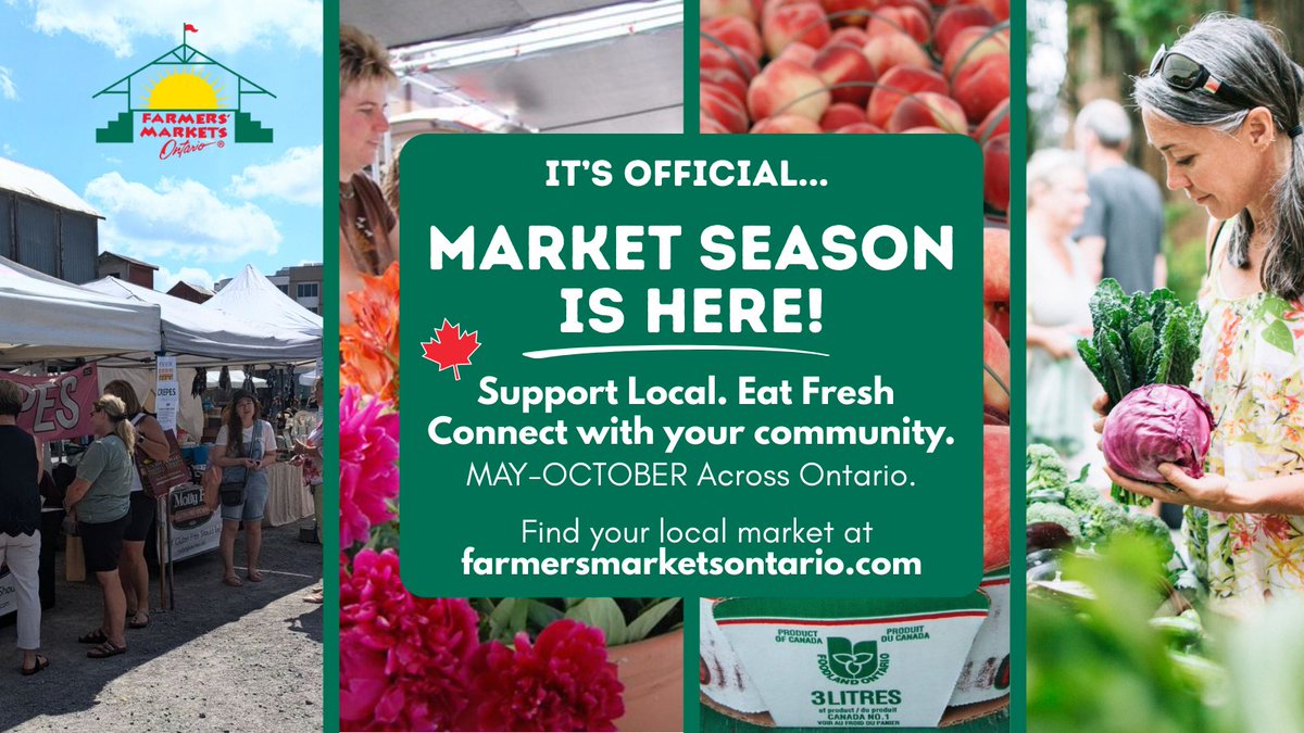🌽🍓 FARMERS’ MARKET SEASON IS HERE! 🎉
🛒 May to October across Ontario
💚 Support local. Eat fresh. Connect with your community.

Find your local market at 👉 farmersmarketsontario.com
#FarmersMarketOntario #EatLocal #SupportLocal #FreshFromTheFarm #OntarioMarkets