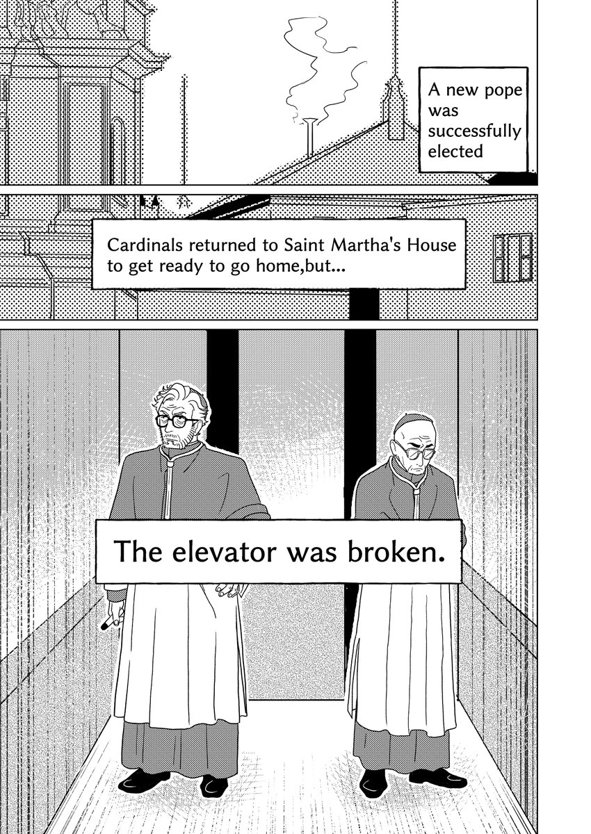意味合い合ってるかわかりませんが、英語訳しました。
Tedesco and Bellini are trapped in an elevator. 