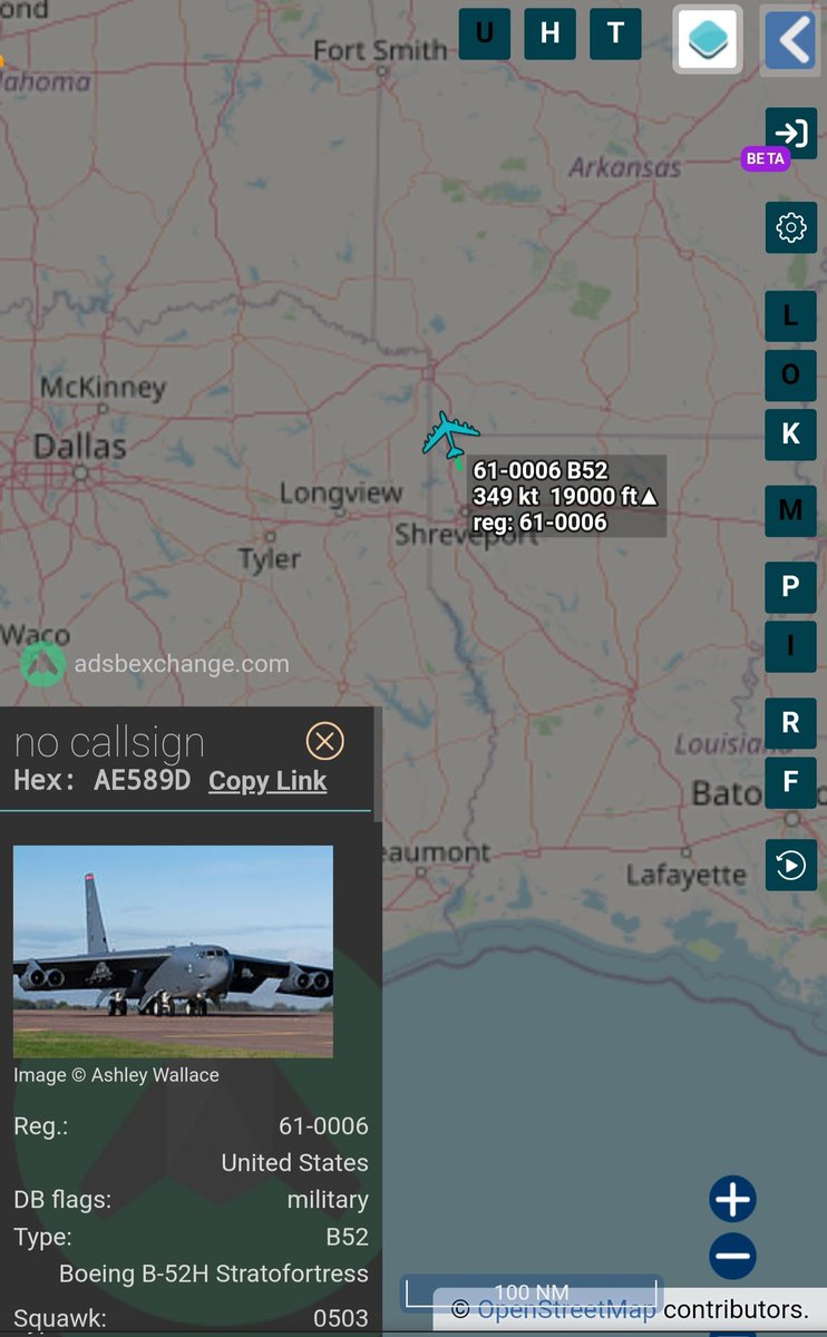 sipjack1776's tweet photo. B-52
61-0006
#AE589D
Out of Barksdale AFB 

Note: There are airshows at Seymour Johnson and Ft. Lauderdale this weekend. Will monitor and post updates on the destination.
@Borrowed7Time @JasonZicker @Saint1Mil https://t.co/bX7Icpd76y