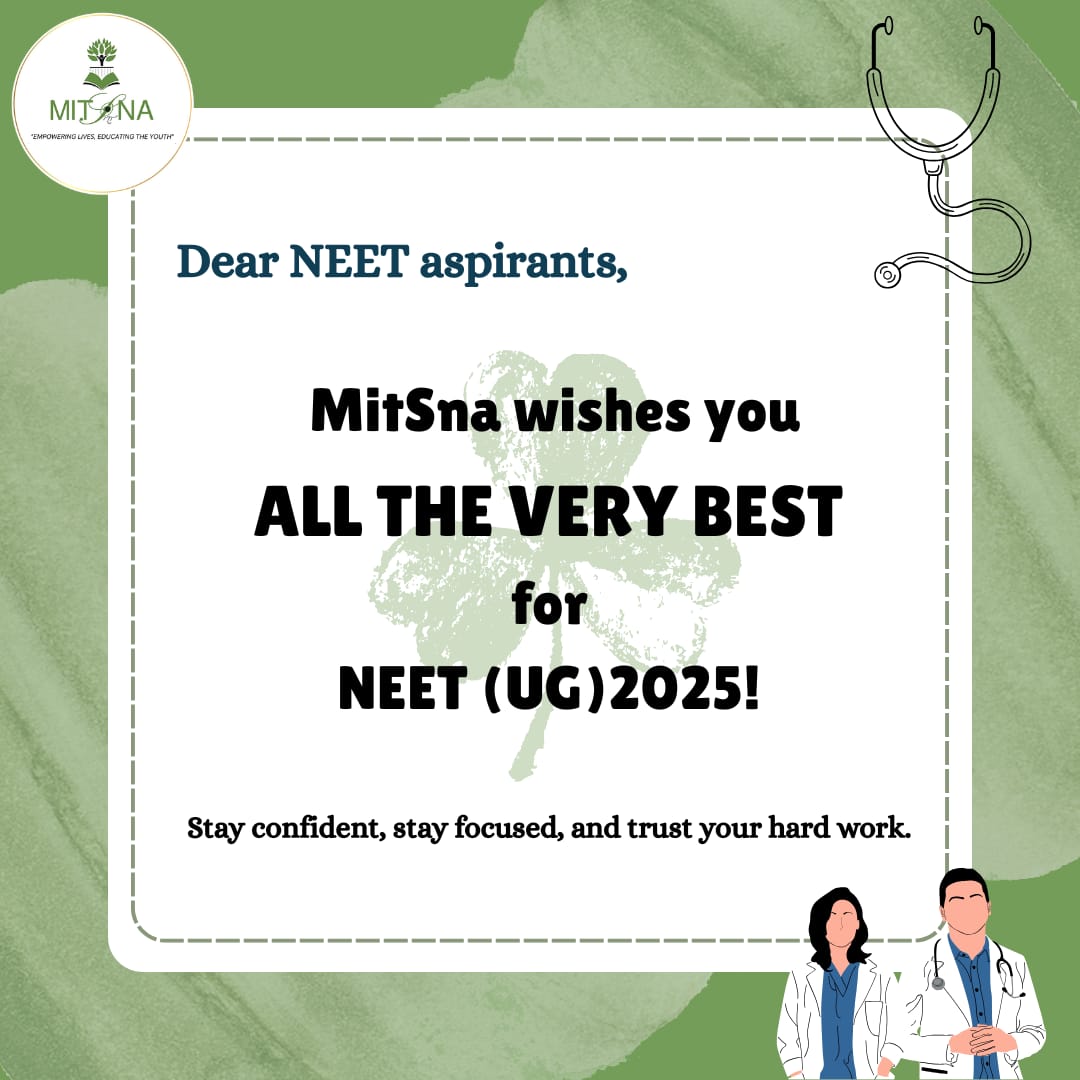 Best wishes to all future doctors🩺 appearing for NEET UG 2025 !

Don't stress, Do your best ✨

- Team MitSna ❤️

#NEETUG #NEETExam #Manipur #education #mitsna