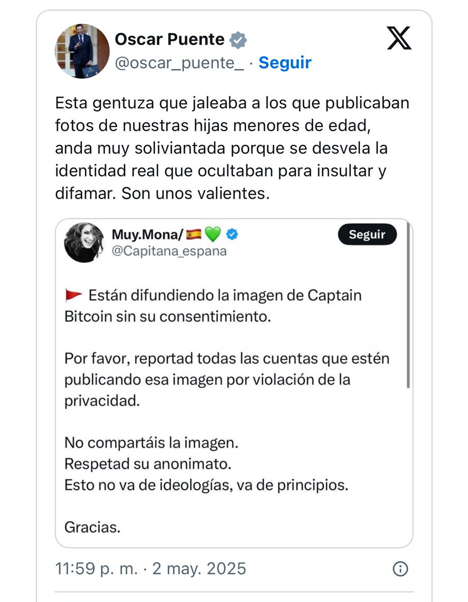 Un ministro jaleando el acoso en redes y la revelación de datos privados. Gobierno de España.