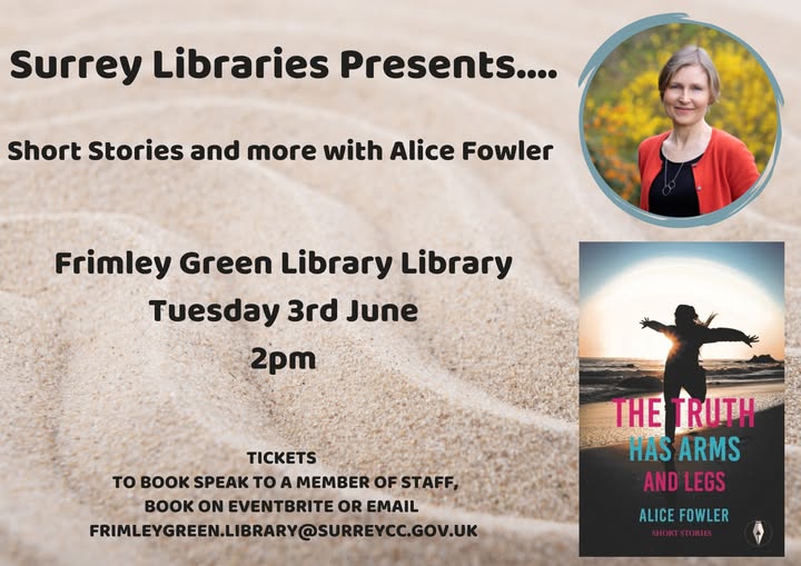 FrimleyGreenLib (@frimleygreenlib) on Twitter photo Join author <a href="/AliceFwrites/">Alice Fowler</a> as she delves into a world of change and reinvention in her latest book, The Truth Has Arms and Legs.
⭐️ Tuesday 3rd June at 2pm
⭐️ Tickets cost £3 per person
To book click here: tinyurl.com/3m7txt5a
<a href="/SurreyLibraries/">Surrey Libraries UK</a> Join author <a href="/AliceFwrites/">Alice Fowler</a> as she delves into a world of change and reinvention in her latest book, The Truth Has Arms and Legs.
⭐️ Tuesday 3rd June at 2pm
⭐️ Tickets cost £3 per person
To book click here: tinyurl.com/3m7txt5a
<a href="/SurreyLibraries/">Surrey Libraries UK</a>