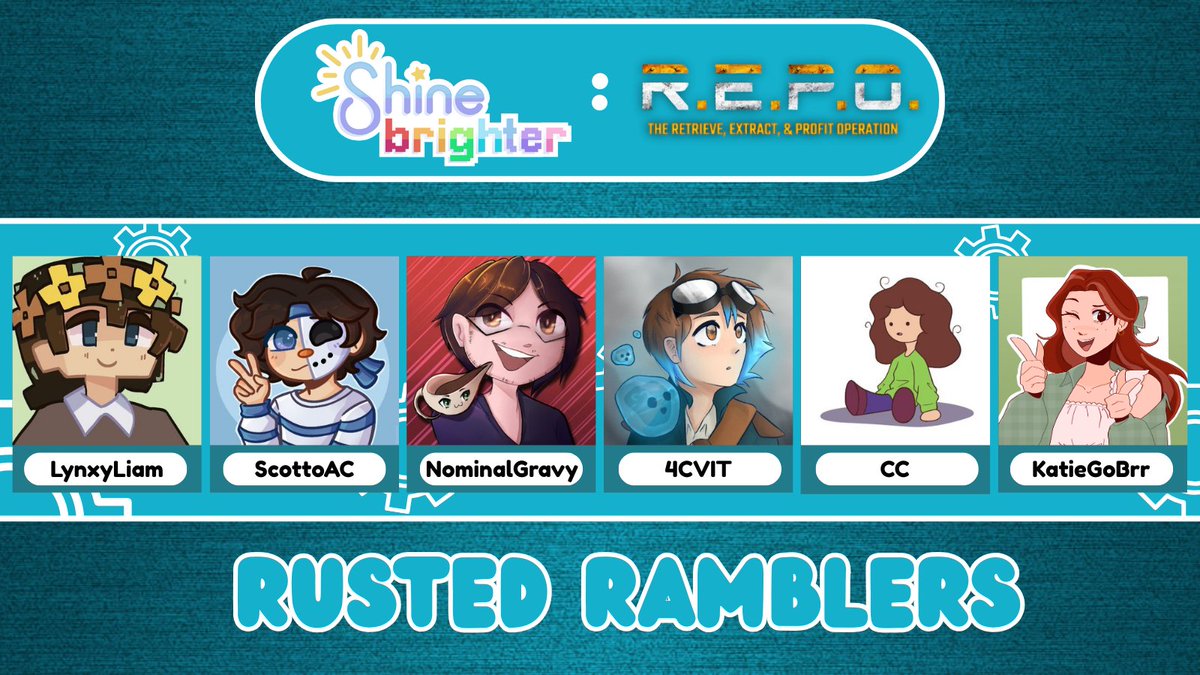 ShineBrighter (@shineevents_) on Twitter photo Introducing the Rusted Ramblers for Shine Brighter x REPO
<a href="/LynxyLiam/">LynxyLiam (AUTUMNS EVE)</a> <a href="/scottoac/">Scotto</a> <a href="/Nominalgravy/">Nominalgravy</a> <a href="/4_cvit/">4CVIT</a> <a href="/DrawnbyCC/">HiImCC</a> <a href="/KatieGoBrr/">KatieGoBrr 🌷</a>
Watch them wreak havoc and raise money for Stonewall on May 9th at 8pm BST! Introducing the Rusted Ramblers for Shine Brighter x REPO
<a href="/LynxyLiam/">LynxyLiam (AUTUMNS EVE)</a> <a href="/scottoac/">Scotto</a> <a href="/Nominalgravy/">Nominalgravy</a> <a href="/4_cvit/">4CVIT</a> <a href="/DrawnbyCC/">HiImCC</a> <a href="/KatieGoBrr/">KatieGoBrr 🌷</a>
Watch them wreak havoc and raise money for Stonewall on May 9th at 8pm BST!
