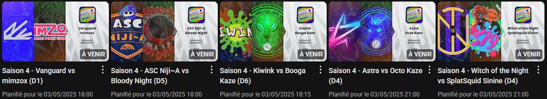 5 matchs de #LigueEBTV castés aujourd'hui !

🕕 18h : Vanguard vs mimzox (D1)
🕕 18h : ASC Niji A vs Bloody Night (D5)
🕕 18h15 : Kiwink vs Booga Kaze (D6)
🕘 21h : Astra vs Octo Kaze (D4)
🕘 21h : Witch Of The Night vs SplatSquid Sinine (D4)

📺 Par ici ⬇️