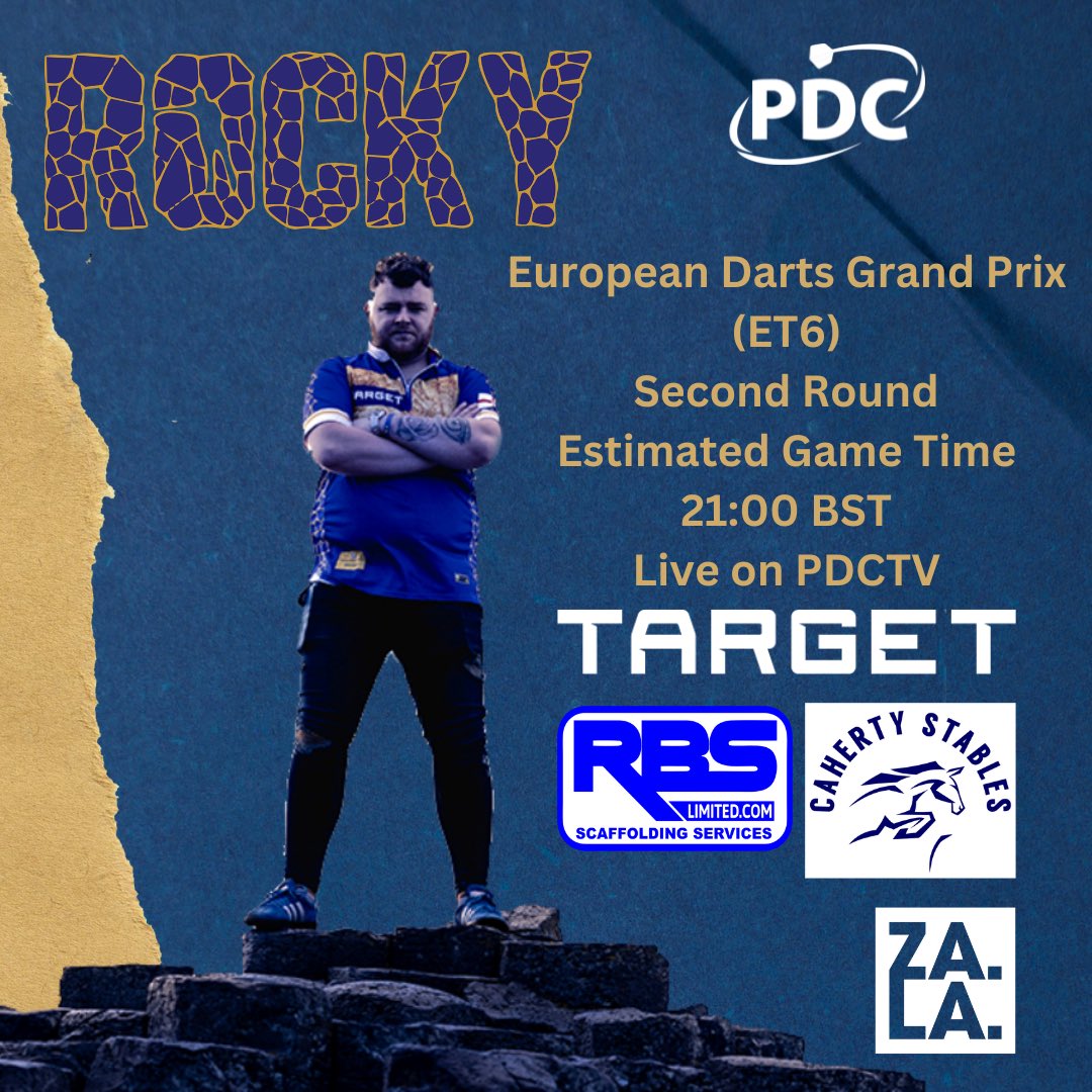 #TeamRocky

<a href="/OfficialPDC/">PDC Darts</a> 
<a href="/PDCEurope/">PDC Darts Europe</a> 
<a href="/TargetDarts/">Target Darts</a> 
<a href="/ScottRBSLtd/">Scott Bain</a> 
<a href="/philipmcburney/">Philip McBurney</a> 
<a href="/SKFlooring2/">SKFlooring</a> 
<a href="/Zala_Sports/">ZalaSports&Printing</a>