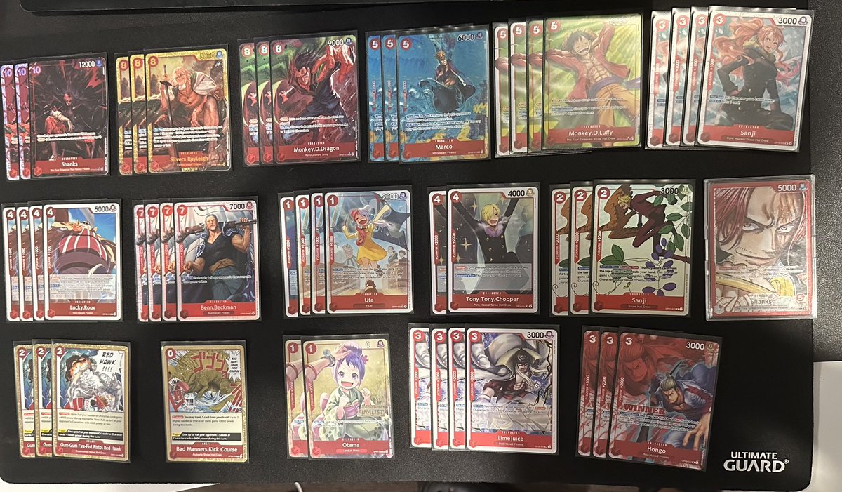 OCE online regionals - 3rd May
Op10 post ban
Finished top 16 in Swiss with Shanks

Lim1️⃣✅
Pluffy2️⃣✅
Usopp1️⃣✅
Lim2️⃣✅
Bb1️⃣✅
Shanks2️⃣❌
Shanks2️⃣❌
Shanks2️⃣✅ <a href="/kamstephen_420/">Kam Stephen 420</a> 
Shanks2️⃣✅

Lost all dice rolls for mirrors💀
Shoutout to <a href="/TIP_Oce/">Team Inner Piece</a> and the two that put me on my list