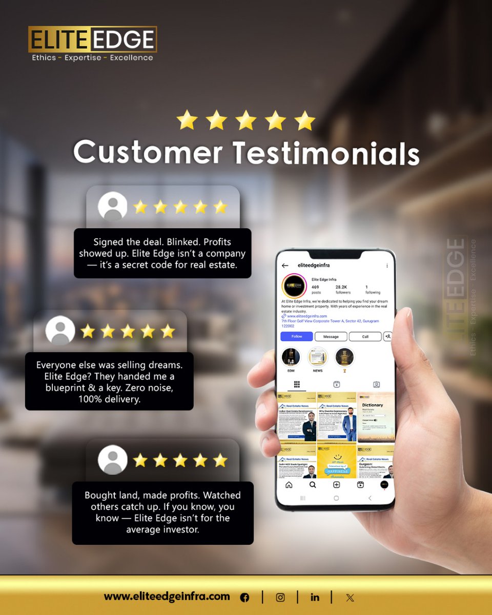 EliteShubham's tweet photo. Converting 𝗰𝗼𝗻𝗳𝗶𝗱𝗲𝗻𝗰𝗲 to 𝘁𝗲𝘀𝘁𝗶𝗺𝗼𝗻𝗶𝗮𝗹𝘀. Clients not only invested, but they moved up a level.

With 𝗘𝗹𝗶𝘁𝗲 𝗘𝗱𝗴𝗲 𝗜𝗻𝗳𝗿𝗮, it's not just a promise of outcomes; it's an accomplishment itself.

#EliteEdgeInfra #Shubhamsardana #RealEstate #Gurgaon https://t.co/84vfNpcqMc
