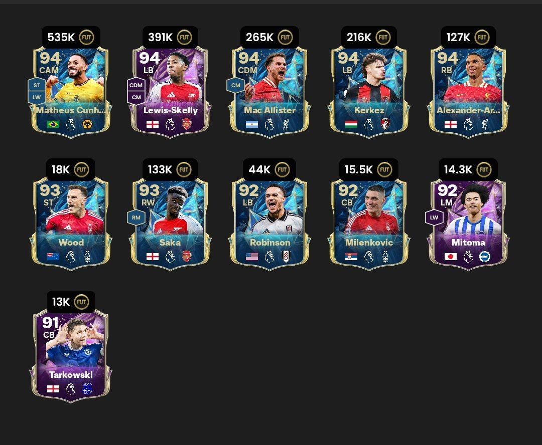 "Live prices of #TOTS Premier League players💸🤐
#FC25 #EAFC25

Cheapest EAFC coins on market ➡️ Link in Bio ✅