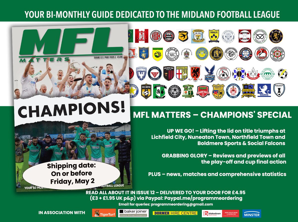 MFLMattersMag's tweet image. ⚽️ MFL Matters- Champions' edition is out now

We'll be at Leicester @Standrewsbar v @cotongreenfc with copies of this and discounted previous editions available 

Current edition £3 per copy, previous editions £2 each. Cash only, please (no cards, sorry)