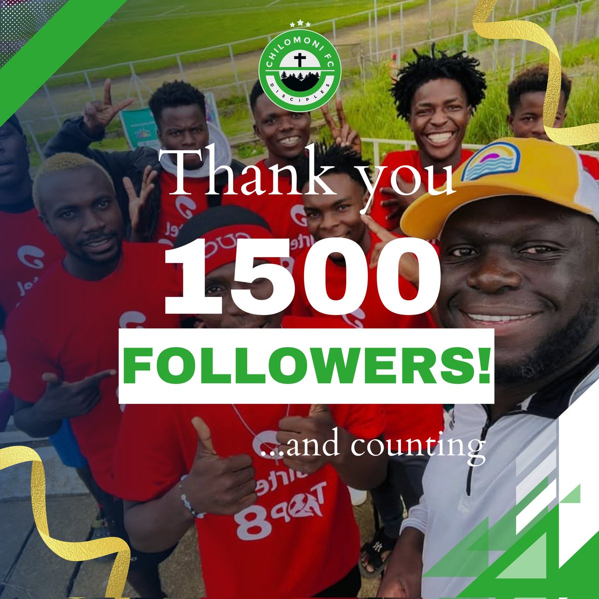 ChilomoniFC's tweet photo. 1,500 strong and growing!
Thank you to every single fan and follower who’s joined us on this journey. Your support fuels our mission on and off the pitch. Here's to more wins, memories, and milestones together!
#ChilomoniFC #TheDisciples #1500Followers #ThankYou #GodWillGuide https://t.co/EpZAgaE7Ku