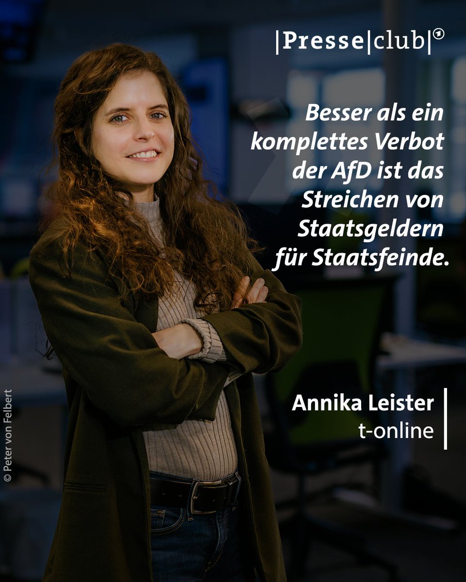 Nach der Hochstufung durch den Verfassungsschutz ist ein Verbotsverfahren gegen die AfD kein Automatismus, sagt <a href="/AnnLei1/">Annika Leister</a> (<a href="/tonline/">t-online</a>). Ihr die staatliche Finanzierung zu streichen wäre politisch weniger risikoreich und auch für die Union leichter zu vertreten. #presseclub