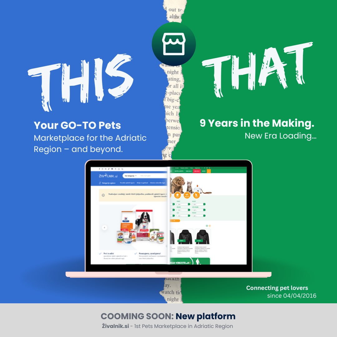 Živalnik is #soon getting ready for a new beginning!

After 9 years, we are developing a new, modern platform together with you - designed entirely for all of you who love animals.

Živalnik will become an advanced, yet simple Pets Marketplace. 💙💙💙