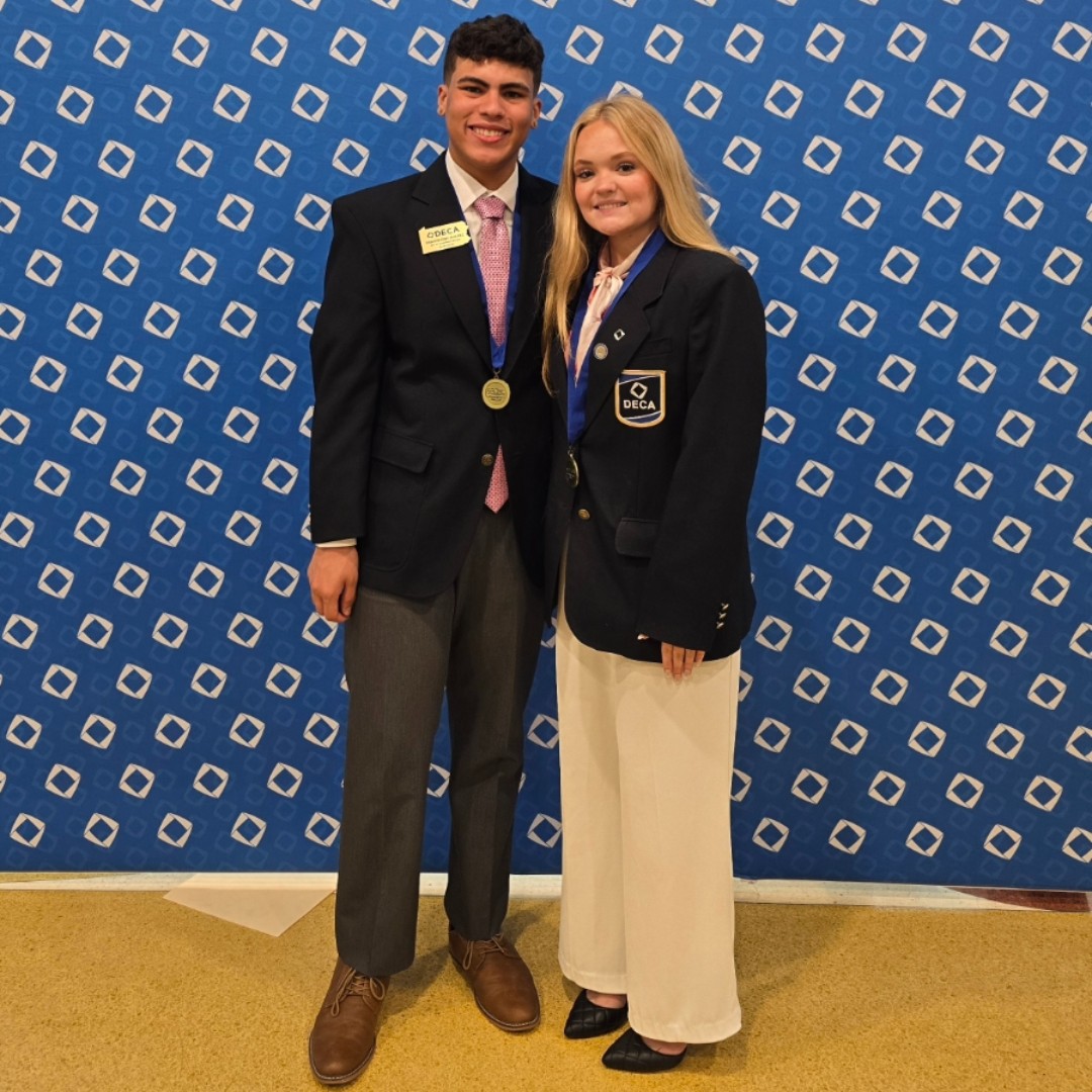 We're so proud of Aubrey Webster and DeAnthony Suarez, who teamed up to notch a Top 20 finish this week in the School-Based Enterprise - Food Operations contest at DECA internationals. This is how we achieve! #weachieve #opportunityahead