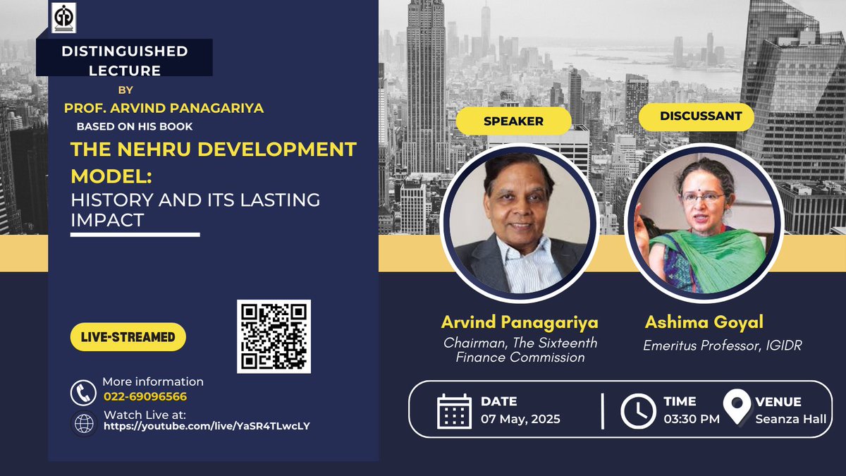 IGIDR (@igidr_mumbai) on Twitter photo #IGIDR invites you to the 2nd Distinguished Lecture by Professor <a href="/APanagariya/">Arvind Panagariya</a>, (Chairman, The Sixteenth Finance Commission) on his latest book “The Nehru Development Model: History and Its Lasting Impact”.
Visit igidr.ac.in for details.
Live: youtube.com/live/YaSR4TLwc… #IGIDR invites you to the 2nd Distinguished Lecture by Professor <a href="/APanagariya/">Arvind Panagariya</a>, (Chairman, The Sixteenth Finance Commission) on his latest book “The Nehru Development Model: History and Its Lasting Impact”.
Visit igidr.ac.in for details.
Live: youtube.com/live/YaSR4TLwc…
