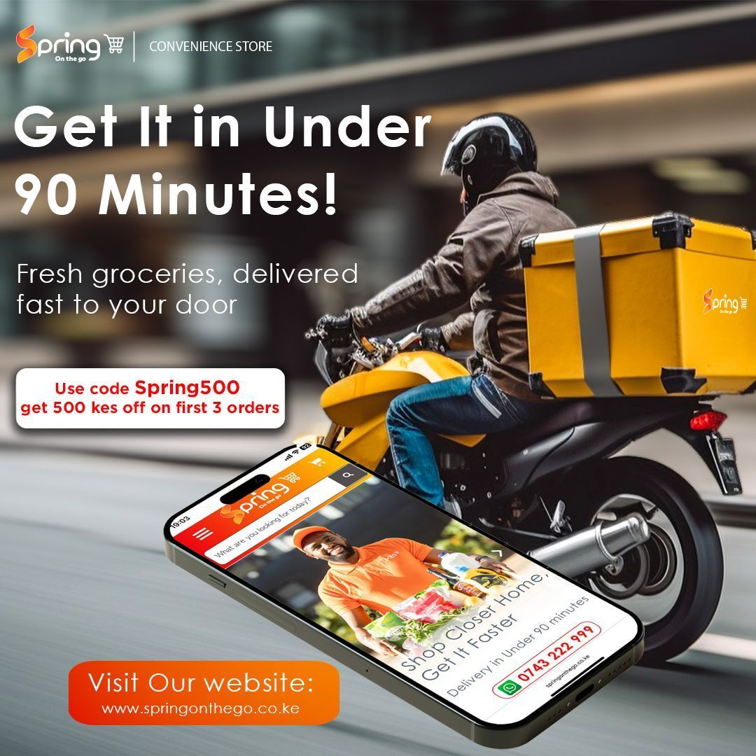 Springonthegoke's tweet photo. We are making shopping hassle free! Shop on your phone, and get your weekly essentials in under 90 minutes!! 

__________________________________________________________________________________
🌼 Your Weekly Essentials Delivered!
 Get your favorite delivered in under 3 hours — from fresh picks to pantry staples 🏍️✨
📱 Order through our Website and explore 1000+ products you’ll love at the tap of a button 😎
🚛 No minimum order, at only 99 Kshs delivery
🔍 We handpick every item for quality, safety & sustainability, so you shop stress-free 💚
💸 Better products, better prices — we price-match with top local shops ✅
🛠️ Not satisfied? We’ll refund you the same day — no hassle 🌟