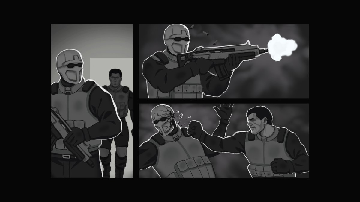 CatHuntTree's tweet image. Here are some of the comic cutscenes for Shell Soldier.
#indiegame #gamedev #indiedev #illustration #comic