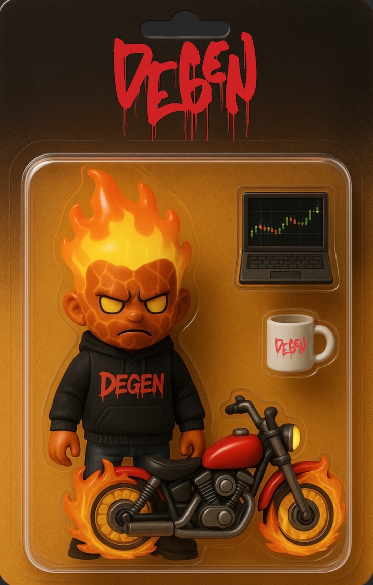 GM. Not a toy.
It’s a financial asset with emotional damage.

Accessories:
☑️ Hopium mug
☑️ Pump-it laptop
☑️ Fire cycle (Avax and Coreum compatible)
☑️ Hoodie that saw 4 rugs
🔥 Soul: 100% degen

Build by Degens, for the Degens.