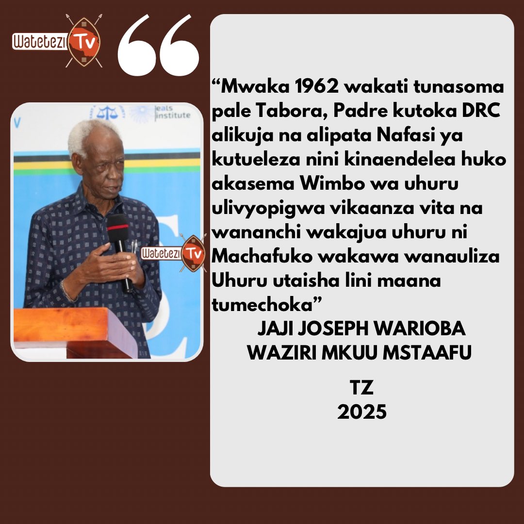 WateteziTV's tweet photo. Nukuu ya Waziri mkuu mstaafu wa Jamhuri ya Muungano wa Tanzania Jaji Joseph warioba katika kongamano la kitaifa kuhusu uchaguzi mkuu wa Tanzania 2025 https://t.co/GdXqnYCgWj