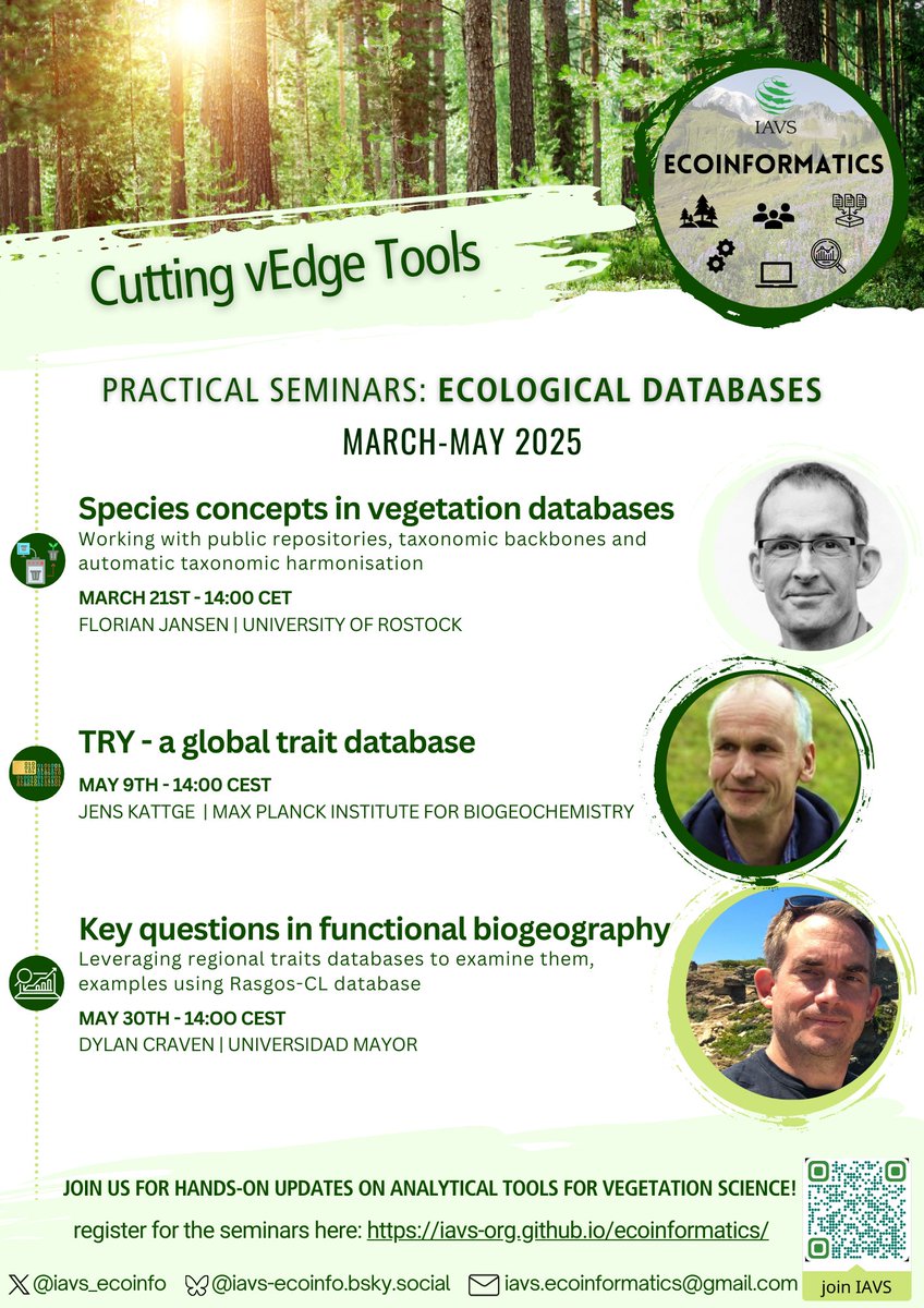 📣Get ready for the next Cutting vEdge Tools webinar in our series on ecological databases! On May 9 at 14 CEST, Jens Kattge will talk about the widely known TRY plant trait database. Join for free at us06web.zoom.us/meeting/regist… only 100 places!