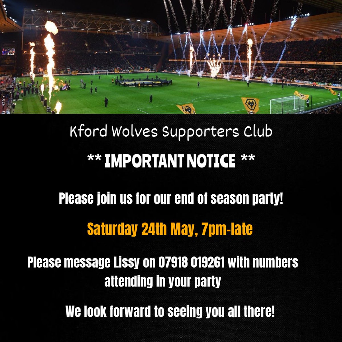 Please find the information below for our end of season party 🐺

#kfordwolves #wolves #wwfc