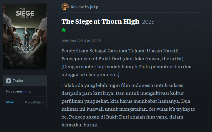 jekyjakyjak's tweet photo. Penderitaan Sebagai Cara dan Tujuan: Ulasan Naratif Pengepungan di Bukit Duri (dan Joko Anwar, si senimannya)

[Dengan spoiler tapi sudah hampir 2juta penonton dan dua minggu setelah premiere]
[Thread panjang, 1545words long, bisa dibaca di Letterboxd, link di bawah]
1/46🤣 https://t.co/fmbsBAdqox