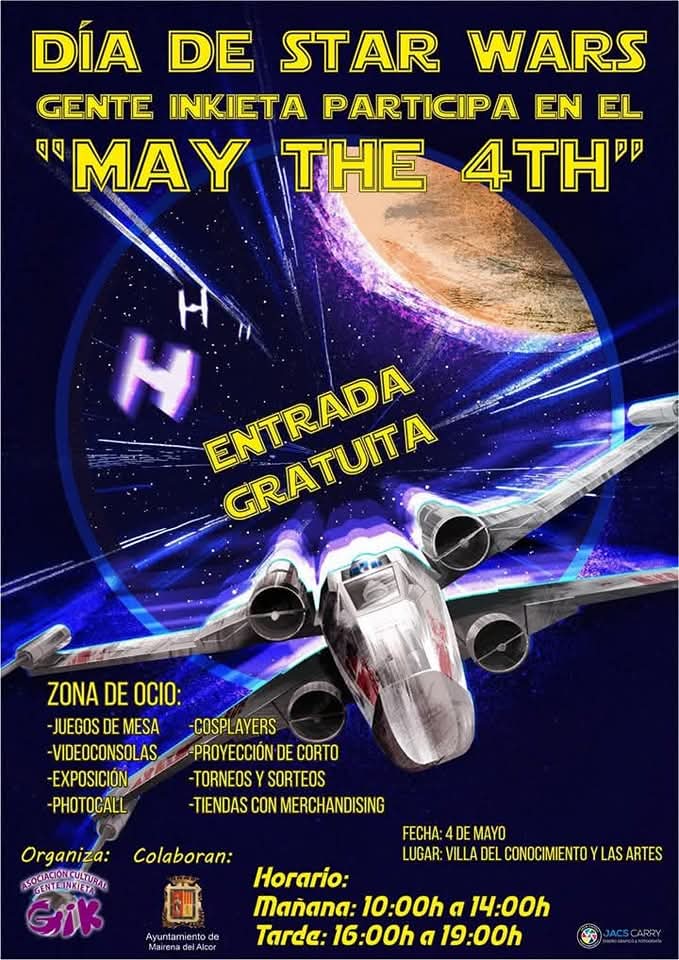 GenteInkieta's tweet photo. ⚔️ | 𝗗𝗜́𝗔 𝗗𝗘 𝙎𝙏𝘼𝙍𝙒𝘼𝙍𝙎 DE GENTE INKIETA 

¡¡Os invitamos a celebrar el día de STARWARS por todo lo alto !!

ZONA DE OCIO:
-JUEGOS DE MESA
-COSPLAYERS
-VIDEOCONSOLAS
-PROYECCIÓN DE CORTOS
-EXPOSICIÓN
-PHOTOCALL
-TORNEOS Y SORTEOS
-TIENDAS CON MERCHANDISING https://t.co/wHgkOTZ08j